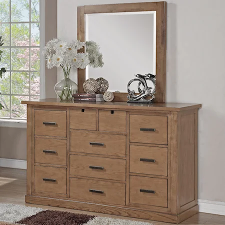 Dresser and Mirror Set with 11 Drawers